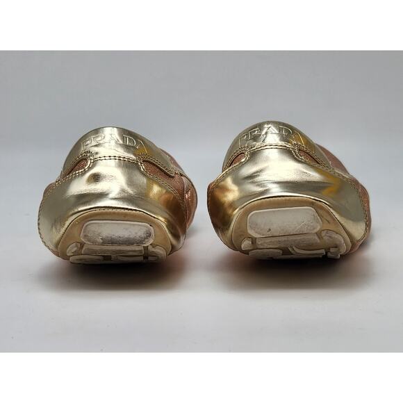 Prada Pink/Pewter Metallic Leather Elastic Loafer Flat Size 37.5 US 7 - Picture 9 of 15